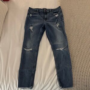 Hollister Dark Blue Distressed Ankle Jeans